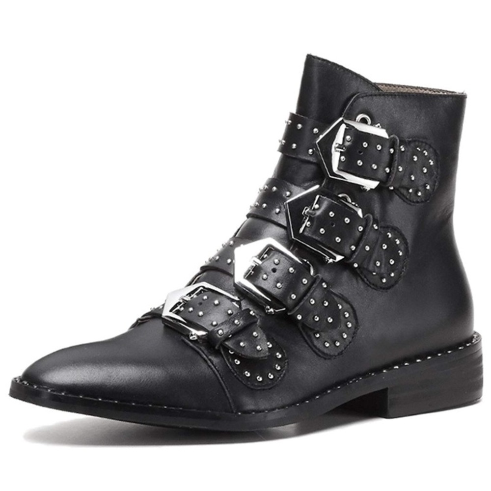 Cute buckle stud biker boots
